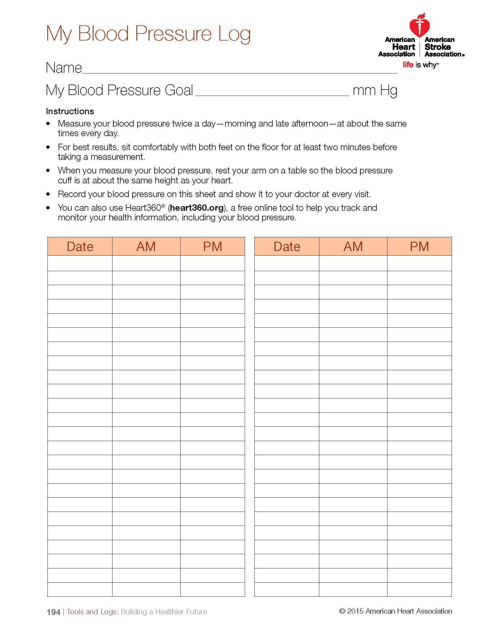 Printable Blood Pressure Range Chart